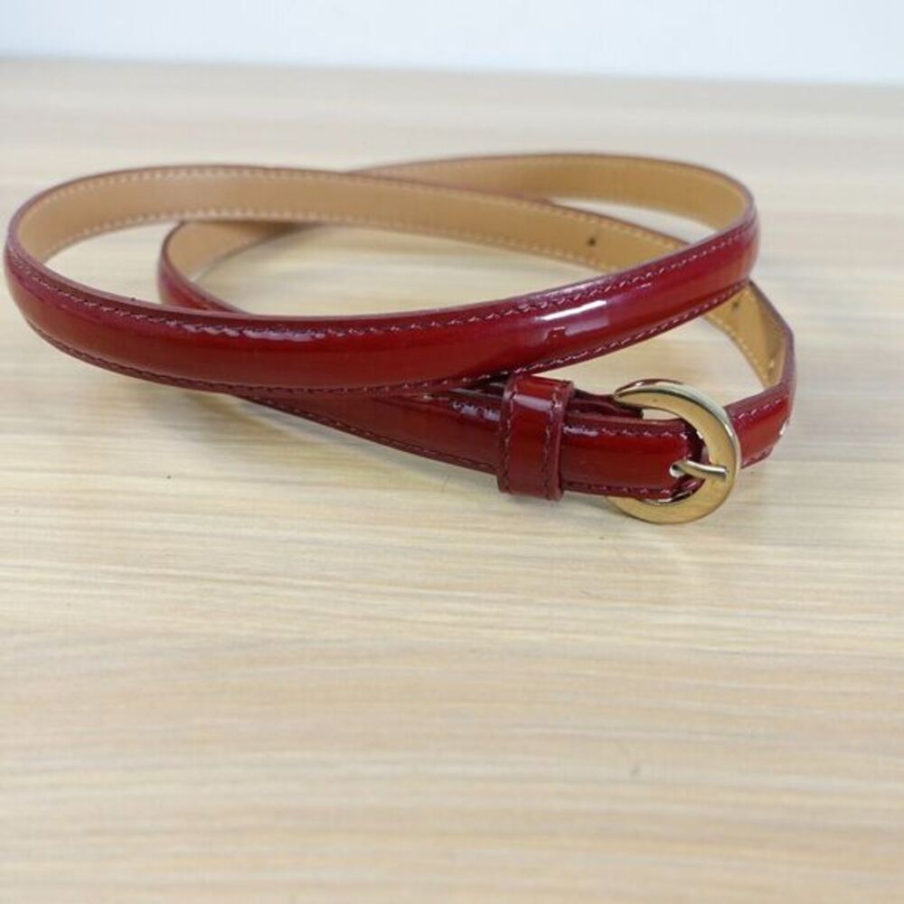 Burgundy Skinny Leather Belt Womens S Red Classic Old Money Japanese Luxury $188